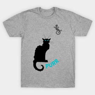 Black cat purr design with lizard T-Shirt